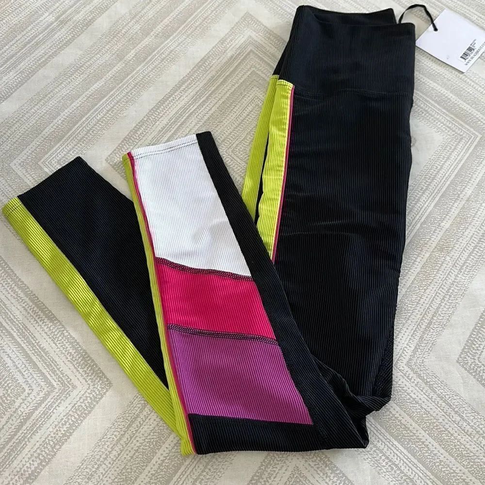 Beach Riot Women’s Black Ribbed with Color Block Leggings